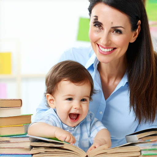 外籍英文老師與幼兒進行一對一教學互動，展現教學魅力，畫面中老師微笑指導小朋友，桌上有彩色書本和教具，適合探索幼兒教育的魅力。