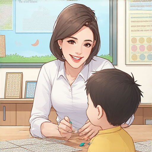 一對一外籍英文老師指導學生探索大風吹的樂趣，學生專注學習遊戲背後的秘密，教室環境活潑有趣，提升英語學習效果，立即報名體驗更精彩的互動學習。