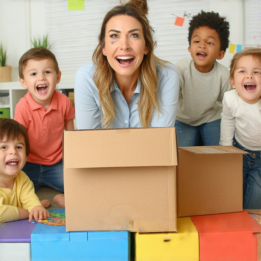 搞笑英語學習場景，展示搬家的趣味瞬間，外教與學員互動，笑聲不斷，強調搬屋英文的輕鬆學習，立即報名一對一外教教學。