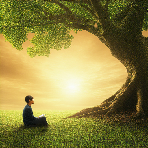 探索英語奧秘的圖片，展示外籍老師為學生提供一對一教學，背景是大樹與大氣層的自然景觀，強調學習英語的樂趣與深入探究的過程。