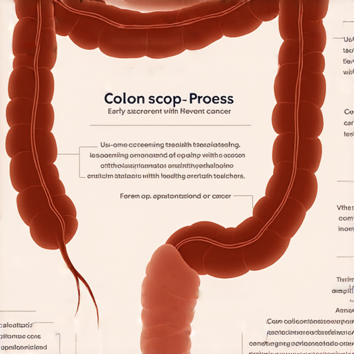 大腸健康的解剖圖，展示大腸鏡檢查過程與腸道疾病的關聯，強調早期檢查預防癌症的重要性，並鼓勵報名外籍老師一對一英文教學提升健康知識。