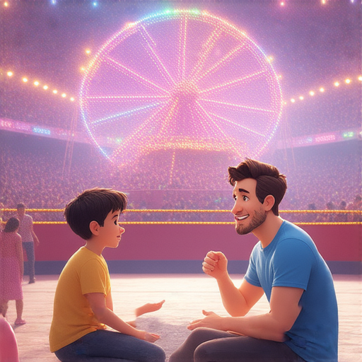 外籍老師進行一對一英文教學，背景為摔角和摔跤主題，學生在摩天輪上享受奇幻之旅，體驗生動的學習環境，激發英文學習熱情。