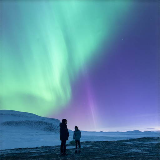 探索南方奧秘的圖片，展現一對一的外籍英文教學，學生與老師互動學習，背景是南極光的壯觀景象，體驗奇妙的南極探險旅程。