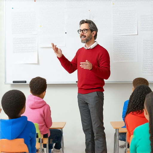 外籍老師在授課中，教學生如何有效使用各種開頭詞，強調英文潛力的重要性，背景為教室環境，展示互動學習的情景。