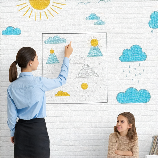 外籍老師與學生一對一學習英文，專注於天氣話題，背景顯示不同天氣情況，強調不怕天氣變化，掌握實用對話，立即開始學習英文。