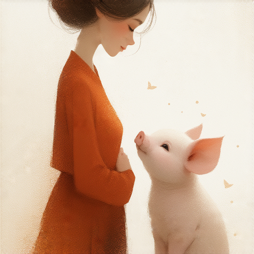 親子關係的探索圖，展示母愛與健康之間的奧秘，旁邊有外籍英文老師，象徵教育與學習的重要性，適合了解母豬與人類情感連結的主題。