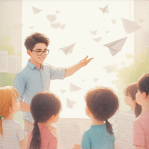 外籍英文老師指導學生探索紙的奇妙世界，從紙飛機製作到紙上談兵，激發學習熱情，推廣創造力與協作精神。