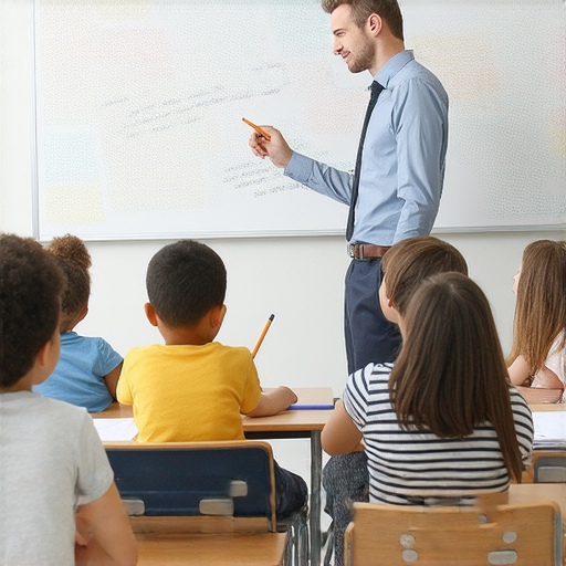 一位外籍老師在教室裡與學生互動，教授「太吵」的英文表達，並介紹一對一課程的優勢，讓學生輕鬆學習英語口語技巧。