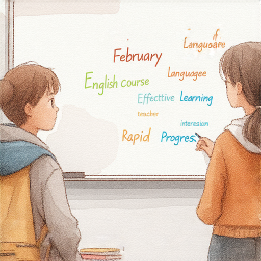 學生參加二月速成班，外籍老師一對一教學，探索流利英文秘訣，畫面展現學習氛圍和教材，強調有效學習和快速進步的機會。
