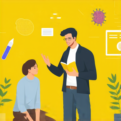 探索細心與細菌奧秘的課程海報，顯示外籍英文老師與學生交流學習情境，強調一對一學習的互動性與專業性，邀請立即報名參加。