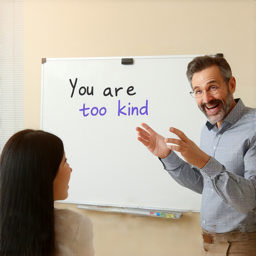 外籍英文老師一對一教學課程，學生學習如何正確用英文表達「你太客氣了」，提升英文口說能力，享受互動學習的過程，描繪外語學習的樂趣。