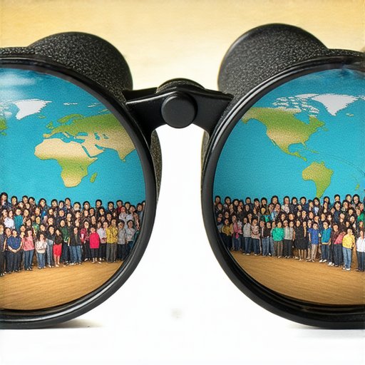 探索雙面世界的活動宣傳圖片，展示雙筒望遠鏡和雙語學習的場景，並強調外籍老師一對一教學的獨特體驗，吸引學員參加。