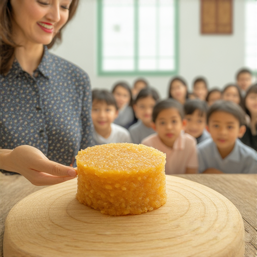 綠豆糕的外籍老師教你發音與文化，圖片展示老師與學生互動，教學場景中有綠豆糕的展示，分享正確的英文發音，透過文化交流了解這道傳統美食的魅力。