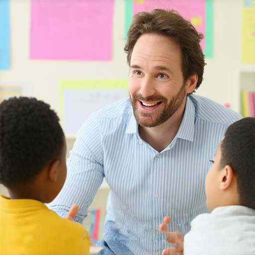 外籍英文老師在教室內與學生進行一對一學習，展示教學理念和課程設計，強調互動式教學與語言習得的奧秘，讓學習變得更加生動有趣。