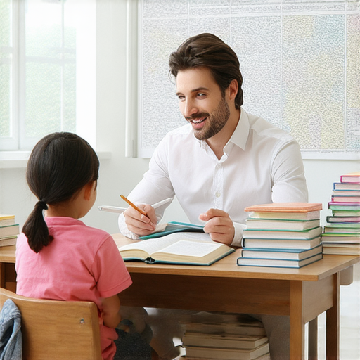 外籍老師一對一教學情境，學生專注學習英文，桌上有書本與筆記，背景展示生命奧秘的主題，展現學英文的樂趣與進步，讓學習變得簡單有效。