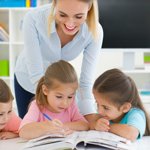 外籍老師在課堂中輔導學生，提升英文能力的場景，學生積極參與學習活動，顯示出提升語言能力的過程，宣傳立即報名體驗課程。