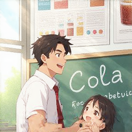 一位外籍老師與學生進行一對一的英語教學，教學主題為可樂，學生輕鬆愉快地學習英語魅力，場景活潑充滿學習氛圍。