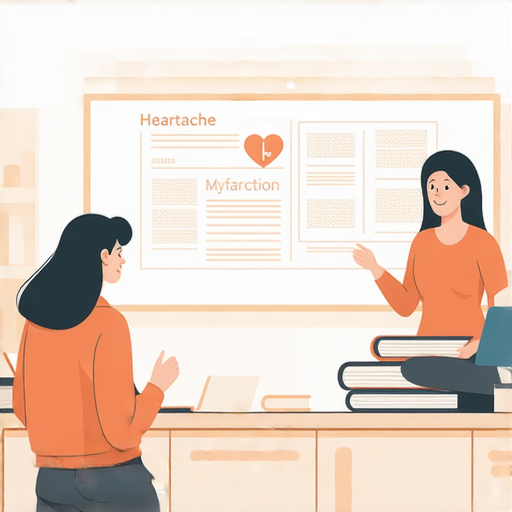 從心疼到心肌梗塞的英文術語解析，配合一對一外籍英文教學的宣傳圖，展示學習過程及專業外籍教師的互動情境，提升學生的英語能力。