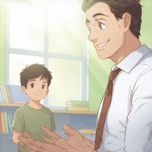 Gabriel與學生互動，展現外籍英文老師一對一教學的情境，學生專注學習，提升英語能力，展現輕鬆愉快的教學環境，鼓勵探索與成長。