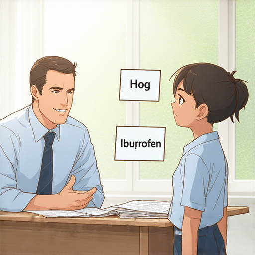 一對一外籍老師教學場景，學生在學習英文，桌上放有Hog和Ibuprofen等單字學習材料，展現有效學習英文的概念，助你成為語言高手。