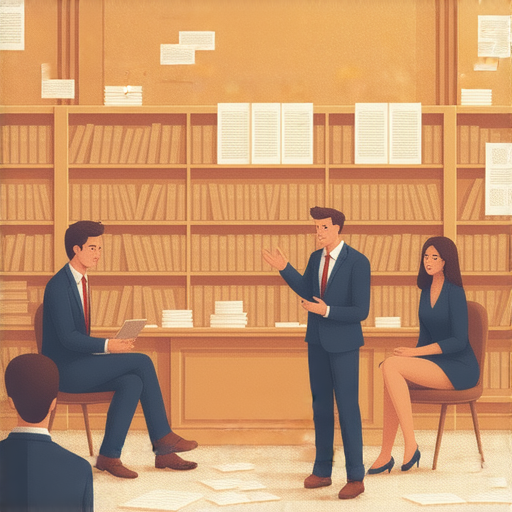 探秘婚前協議書與婚外情的主題圖片，顯示外籍英文老師與參與者討論婚姻真諦，背景包含書籍與法律文件，彰顯婚姻的法律和情感層面。