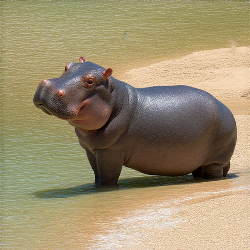 沙漠中活潑的河馬在水邊嬉戲，周圍環境充滿神秘感，展現混血兒的奇妙旅程，讓人驚嘆自然界的奇觀及生命的多樣性。