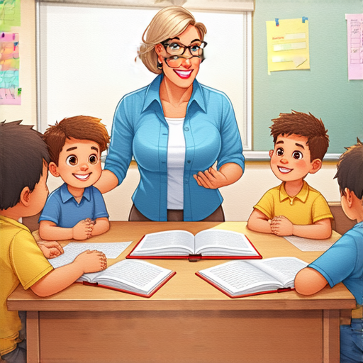 外籍老師在教室中與學生互動，學生專注學習英文，課程氣氛活潑，突破語言界限，展開不一樣的英文學習之旅，激發學習興趣與文化交流。