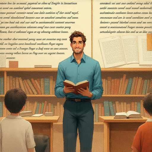 一位外籍老師正在教導學生關於英文世界的秘辛，背景顯示書籍和筆記，吸引人深入探索破解偽造的知識，加入一對一課程的宣傳內容。