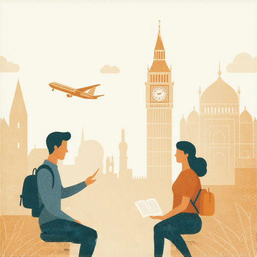 提升旅行英語的圖片，展示與外籍老師一對一學習的場景，學生專注於學習最佳句型和技巧，背景顯示旅遊地標，強調實用英語的重要性。