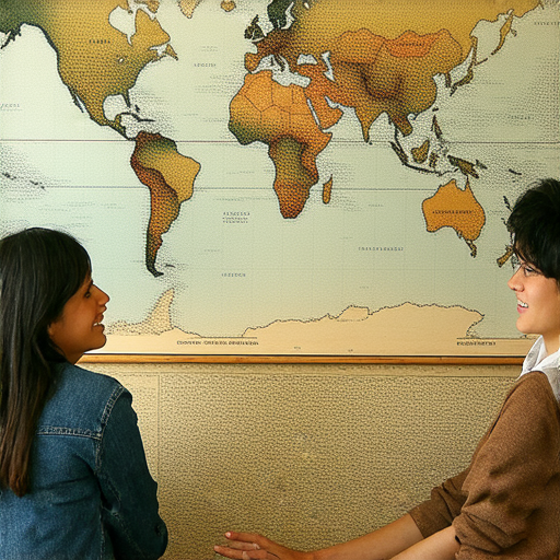 探索旅遊世界的圖片，展示外籍老師一對一教學場景，學習必備英文，讓旅遊者能隨心暢遊各地，增加文化交流與言語能力。