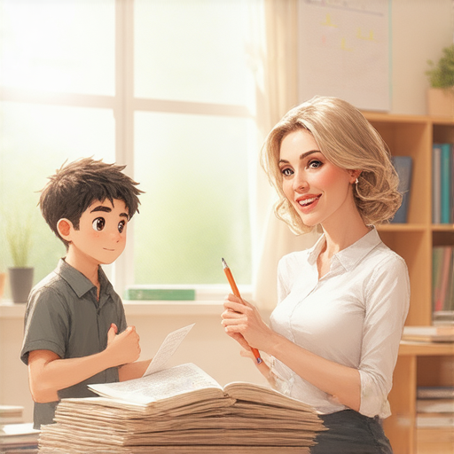 外籍英文老師在一對一教學中，透過探索傳說與傳遞心意的方式，幫助學生精通英文，學生專心學習，提升語言能力的場景。