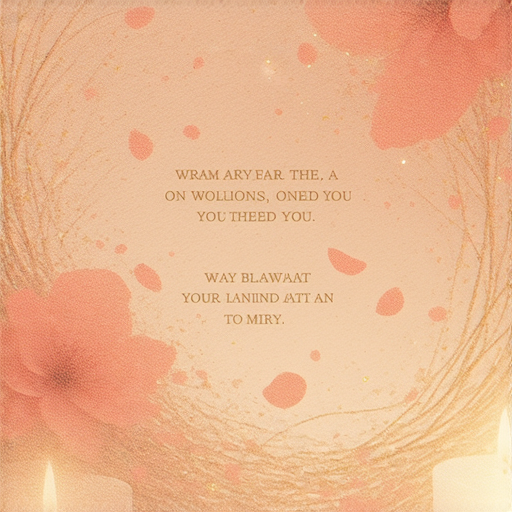 情侶共享浪漫時刻，背景充滿柔和燭光和花瓣，呈現一份精緻的英文祝福卡片，探索情感世界的藝術，讓愛情更加溫馨美好。