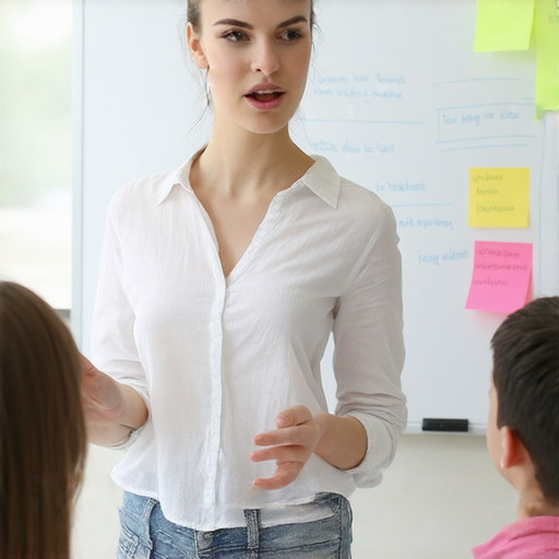 一位外籍英文教師與學生進行一對一教學，學生专心聆聽，背景為教學環境，展示從含糊到啟航的學習過程，助你掌握英文技巧。