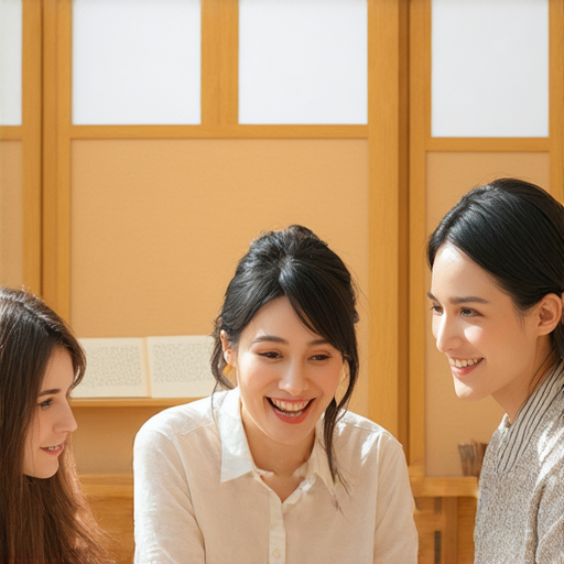 來認識日本名勝和語言魅力，外籍老師一對一輕鬆學習英文的活動場景，學生專注於互動學習，展示日本文化和語言的美好，提升英語交流能力。