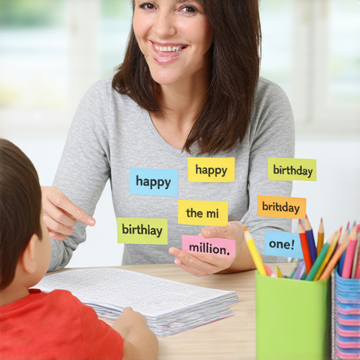 學習英語的圖像，展現外籍老師一對一教學，內容包括一歲生日快樂到一百萬的英語詞句，吸引學生掌握英語瞬間，提升語言能力。