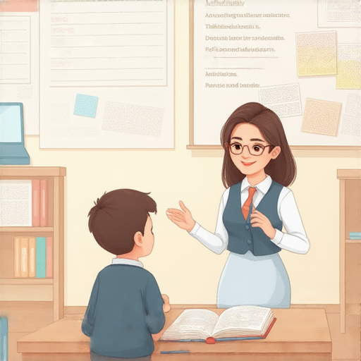 徹底了解英文免責聲明的圖示，展示一位外籍老師在進行一對一教學，輔導學生探索語言學習的樂趣與重要性，強調課程的互動性與專業性。