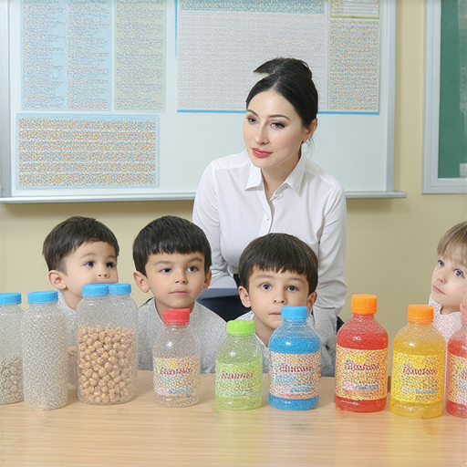 外籍老師帶領學生學習寵物用品與客製化英文，增強英文能力的教學場景，學生專注聆聽，桌上擺放各種寵物用品，創造互動學習的氛圍。