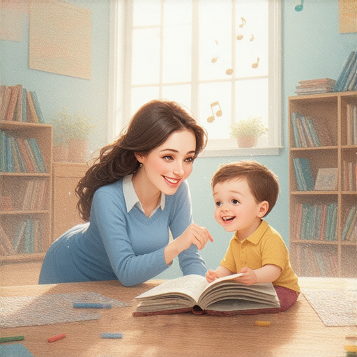 讓孩子快樂學英語的場景，外籍老師與孩子互動，一同探索兒歌、故事與節日的奇幻世界，展現一對一教學的愉悅氛圍，激發學習興趣。