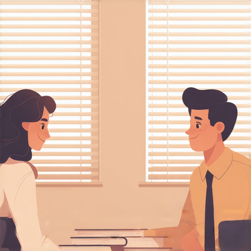 了解百葉窗與百貨商場的英文，提升你的英文能力，圖片展示外籍老師一對一教學的場景，學生專注學習，背景有教學資料和百葉窗，適合英文學習者的學習環境。