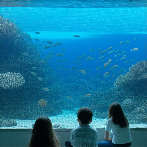 探索海洋世界的海報展示了外籍英文老師與學生互動學習的場景，背景為海洋中心，呈現出海洋生物的多樣性以及學習的趣味性，激發學生對海洋的熱愛。