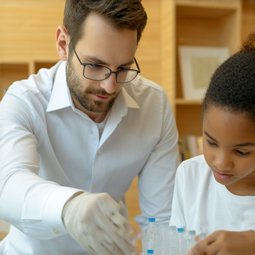 外籍英文老師與學生進行一對一指導，深入探討皮下注射技術的詳細過程，背景展示相關教材與實作器材，學習氛圍輕鬆且專業。