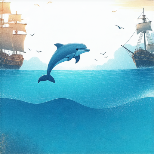 海洋奇觀主題圖片，展示海豚與海賊王的冒險場景，背景為壯麗的海洋，強調學習英語的樂趣，呼籲立即預約外籍老師一對一指導，享受與海洋文化的沉浸式學習體驗。