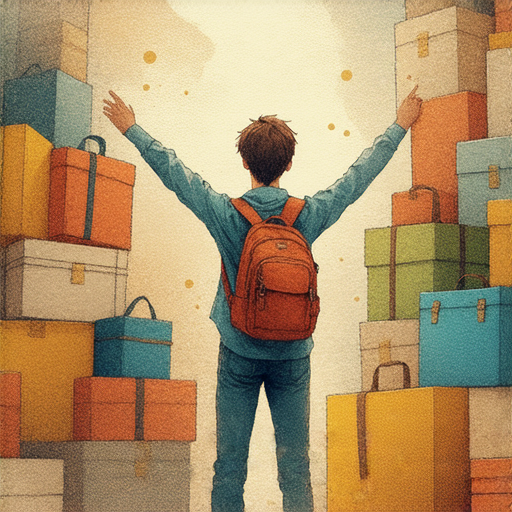 外籍老師依靠包裹和行李探索英語世界，展示不同封裝和寄送方式，強調每個寄送的秘密與學習過程中的重要性，充滿活力的教學環境。