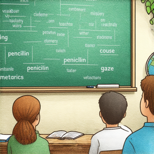 掌握英文詞彙的課程圖片，內容涵蓋從盤尼西林到目光的詞彙，強調一對一外籍老師的教學，助您立即提升英語能力，適合各種學習者。