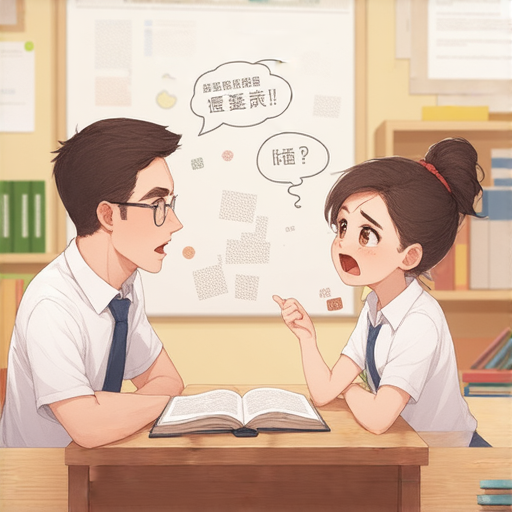 外籍老師一對一教學場景，學生與老師面對面互動，分享學習英文的困惑，背景展示充滿教學氛圍的教室，強調個性化學習與語言交流的樂趣。