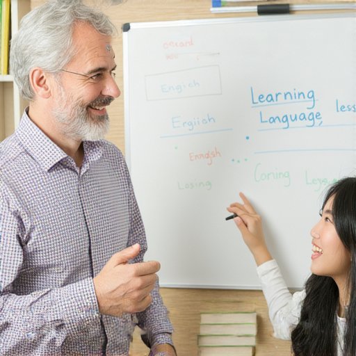學好外語提升談話品味的圖片，展現一對一外籍英文老師的互動教學場景，強調學習英文的樂趣和效果，讓您的淡奶談話更添風味。