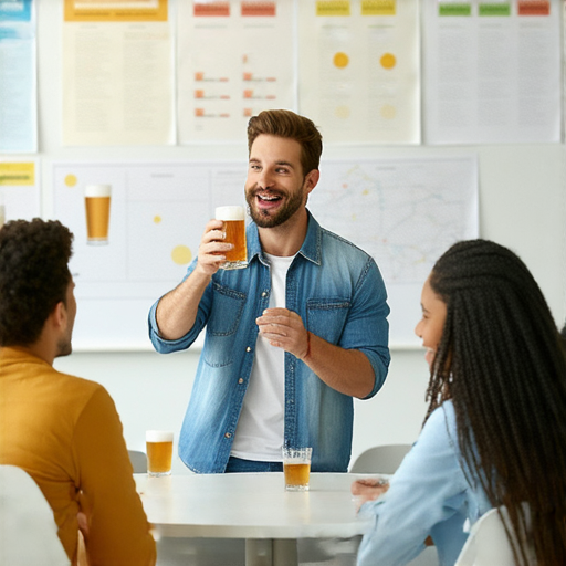 外籍老師教授啤酒相關英文詞彙，學員們參與互動練習，增強英文溝通能力，自信學習。