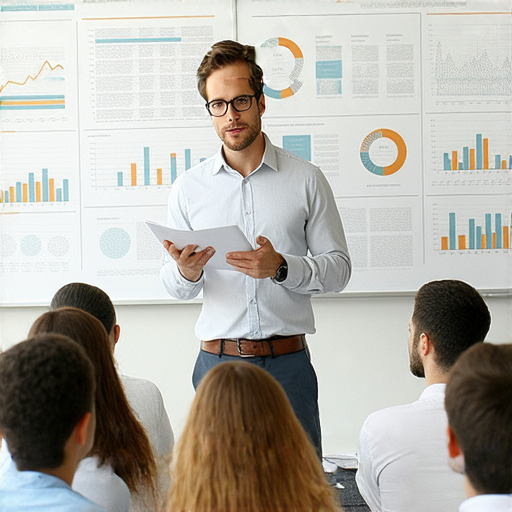 外籍英文老師引導深入探索公司運營的秘辛，強調蓋章與重組的重要性，背景展示課堂互動情景與學習資源，強化商業知識與實務技能。