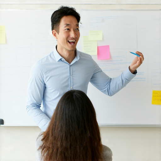 一名外籍老師與學生進行一對一的英語教學，高效提升學生的英文能力，讓學習者深入理解英文的多重面向，增強語言交流技巧。