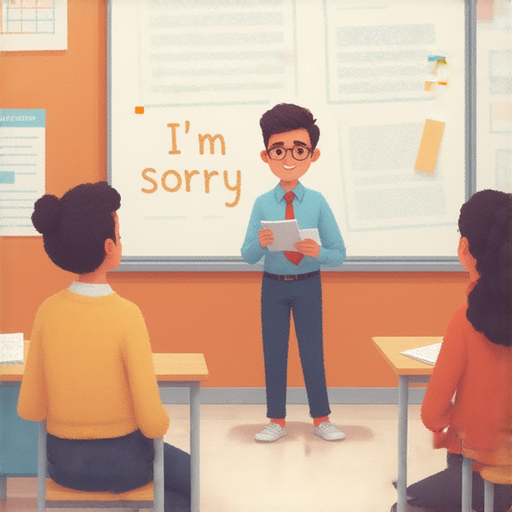 一位外籍老師在進行一對一教學，專注教授對不起的英文用法，學生專心聆聽並做筆記，背景顯示學習工具，傳達精通英語的學習技巧與方法。